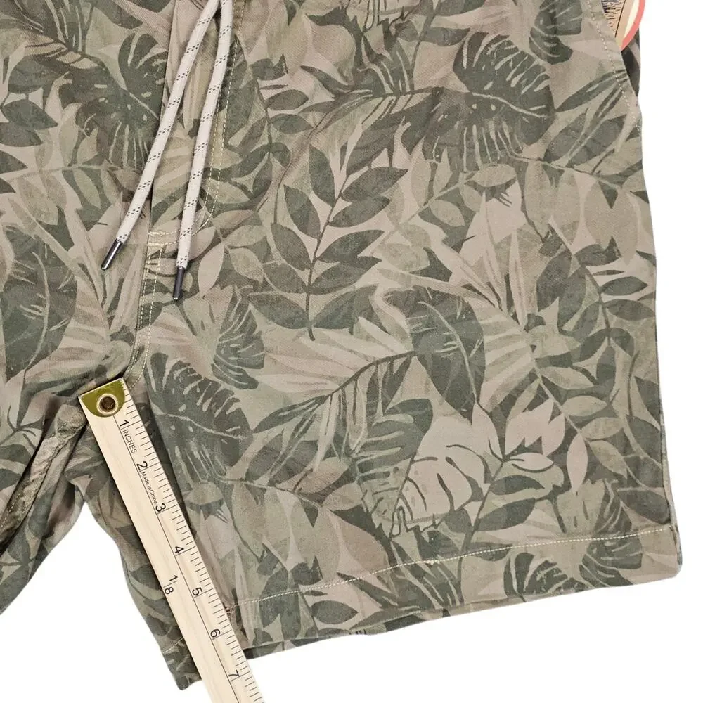 NWT Faherty Shorts Mens XXL Green Tan Essential Drawstring Lightweight Tropical